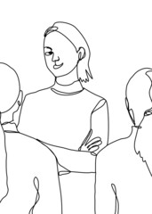 Drawings line, young girl modeling poses
