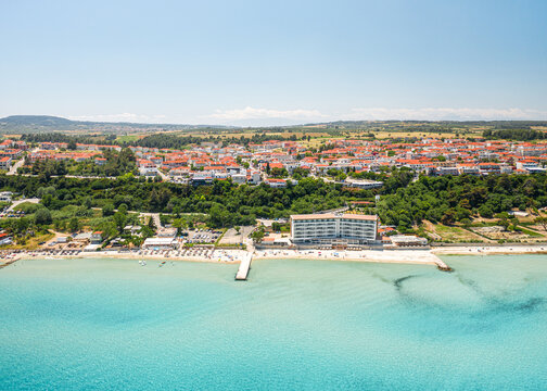 Waterfront view to the most popular village in Halkidiki- Kallithea. It is located in the first peninsula of Halkidiki, Kassandra.