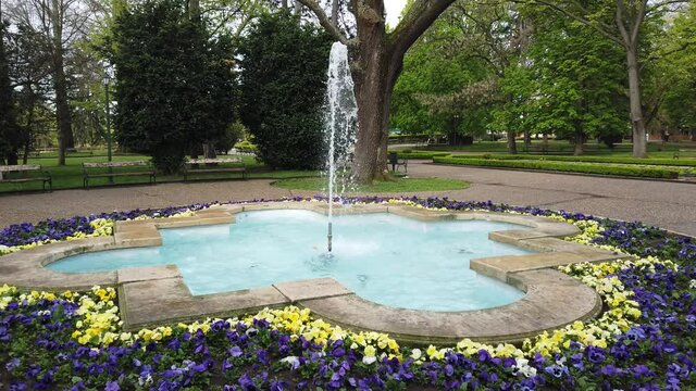 Beautiful fountain in the city park. Dobrich Bulgaria