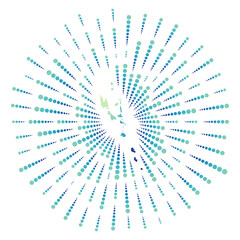 Shape of Vanuatu, polygonal sunburst. Map of the country with colorful star rays. Vanuatu illustration in digital, technology, internet, network style. Vector illustration.