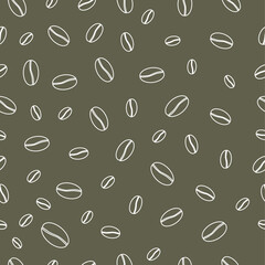 Seamless pattern with white coffee beans on brown background. Vector illustration.