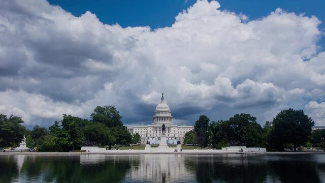 Billowing cumulus clouds form above the U.S. Capitol Building in Washington, D.C. - Time lapse