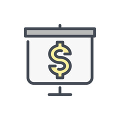 Financial Presentation color line icon. Presentation Board with Dollar vector outline colorful sign.
