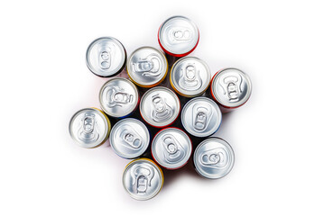 Group of aluminium cans, cold drink.