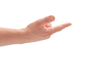 Male hand isolated on white.