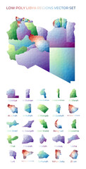 Libyan low poly regions. Polygonal map of Libya with regions. Geometric maps for your design. Classy vector illustration.