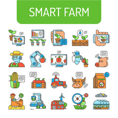 Smart farm color icons set. Agricultural management. Pictograms for web page, mobile app, promo. UI UX GUI design element. Editable stroke.