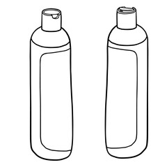 Hand drawn isolated cosmetic plastic bottle for cream, liquids, sprays.