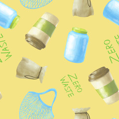 zero waste seamless pattern on yellow background