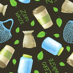 zero waste seamless pattern on dark background