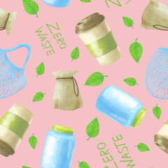 zero waste seamless pattern on pink background