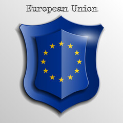 Design shield Origami banner with the flag of the European Union