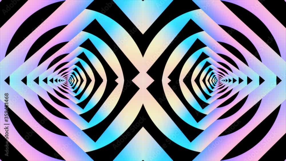 Poster hypnotic multicolored geometrical kaleidoscope rotation seamless loop background