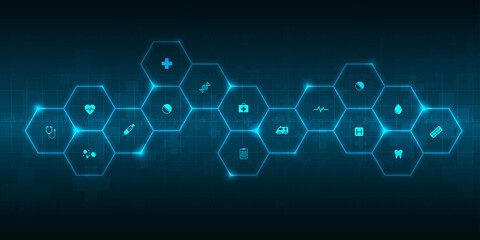 health care and science icon pattern medical innovation concept background vector design.