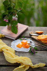 On orange marmalade. Sliced ​​Orange.
