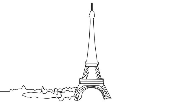 continuous line drawing of the Eiffel Tower in Paris attractions illustration