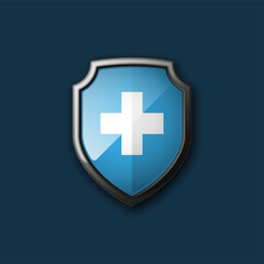 Medical health protection shield cross. Protected medicine guard shield icon concept. Safety mark badge