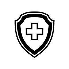 Medical health protection shield cross. Protected medicine guard shield icon concept. Safety mark badge