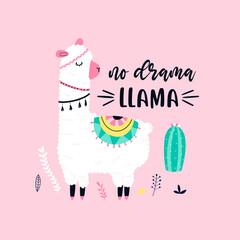 Cute llama print design with slogan. Vector illustration design for fashion fabrics, textile graphics, prints. © miniwhale