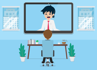 Salary Man Are meeting using technology Video conference