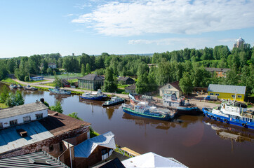 Vitegra River, Russia, Vologda oblast. Beautiful view from the top of town Vitegra. 