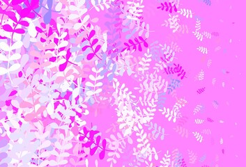 Fototapeta na wymiar Light Purple, Pink vector doodle backdrop with leaves.