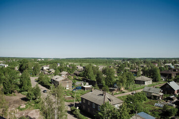 Vytegra street views from bird`s flight, Russia, Vologda region, 2014.