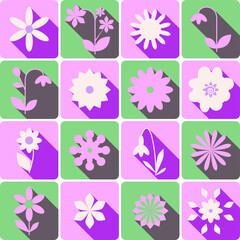flowers icon set with shadows