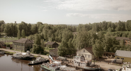 Vitegra River, Russia, Vologda oblast. Beautiful view from the top of town Vitegra. 