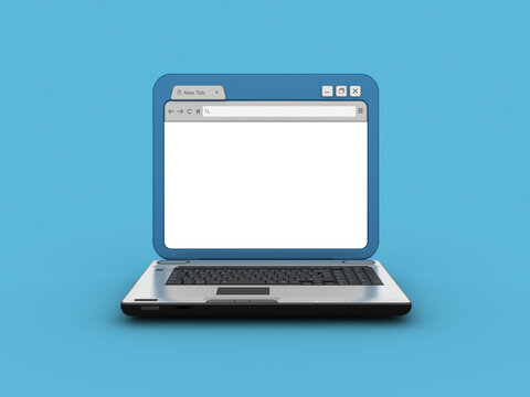 3D Rendering Illustration of Computer Laptop with Internet Browser