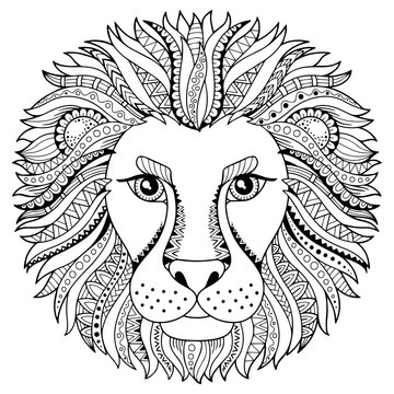 Vector coloring book for adult. Silhouette of lion isolated on white  background. Zodiac sign leo. Abstract background animal prinnt. Stock  Vector | Adobe Stock