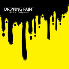 Black ink dripping  paint spill leaking on yellow background. Vector illustration.