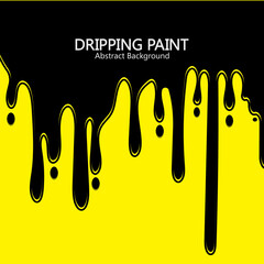 Black ink dripping  paint spill leaking on yellow background. Vector illustration.