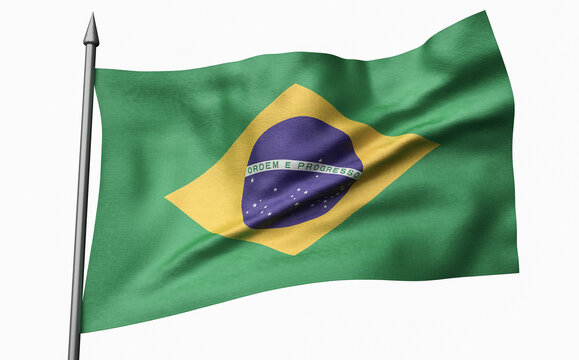 3D Illustration of Flagpole with Brazil Flag