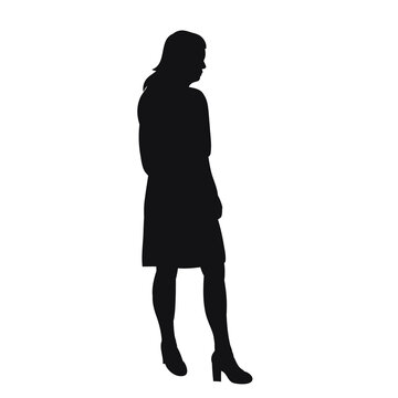 vector, isolated, black silhouette girl stands