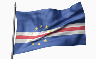 3D Illustration of Flagpole with Cape Verde Flag