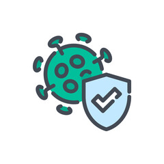 Shield with Virus color line icon. Virus Protection vector outline colorful sign.