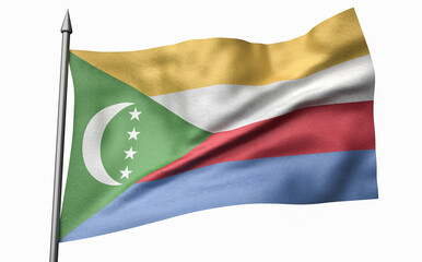 Fototapeta na wymiar 3D Illustration of Flagpole with Comoros Flag