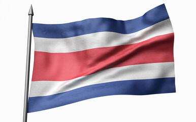 Fototapeta na wymiar 3D Illustration of Flagpole with Costa Rica Flag