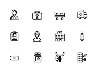 12 Simple Line Medical Vector Icons 