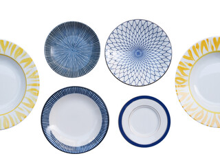 Naklejka premium Top view ceramic plate porcelain dish isolated on white background. 