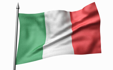 3D Illustration of Flagpole with Italy Flag