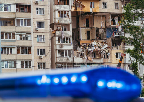 The Explosion At Home. House Explosion As A Result Of A Gas Leak. Ukraine. Kiev.