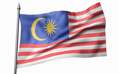 3D Illustration of Flagpole with Malaysia Flag