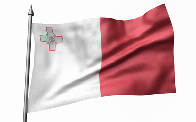 Fototapeta na wymiar 3D Illustration of Flagpole with Malta Flag