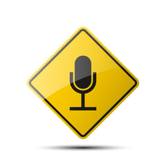 yellow diamond road sign with a black border and an image microphone on white background Illustration