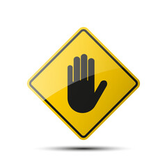 Obraz premium yellow diamond road sign with a black border and an image hand on white background Illustration