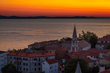 Fototapeta na wymiar Sunset on the Adriatic Sea at the Croatian town of Zadar, Europe.