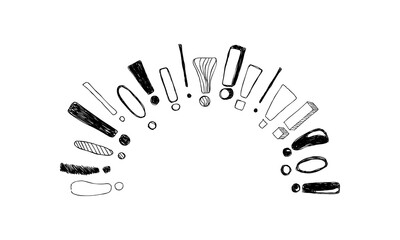 Round frame with hand drawn doodle hand drawn Sketch exclamation marks. Vector illustration