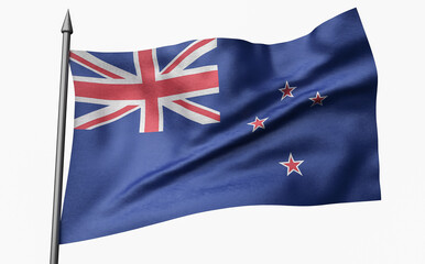 3D Illustration of Flagpole with New Zealand Flag